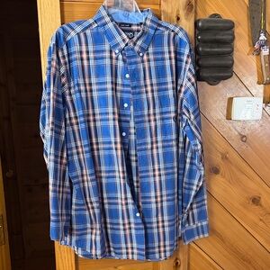 Chaps Men's Blue and Tan Plaid Button-Down Shirt